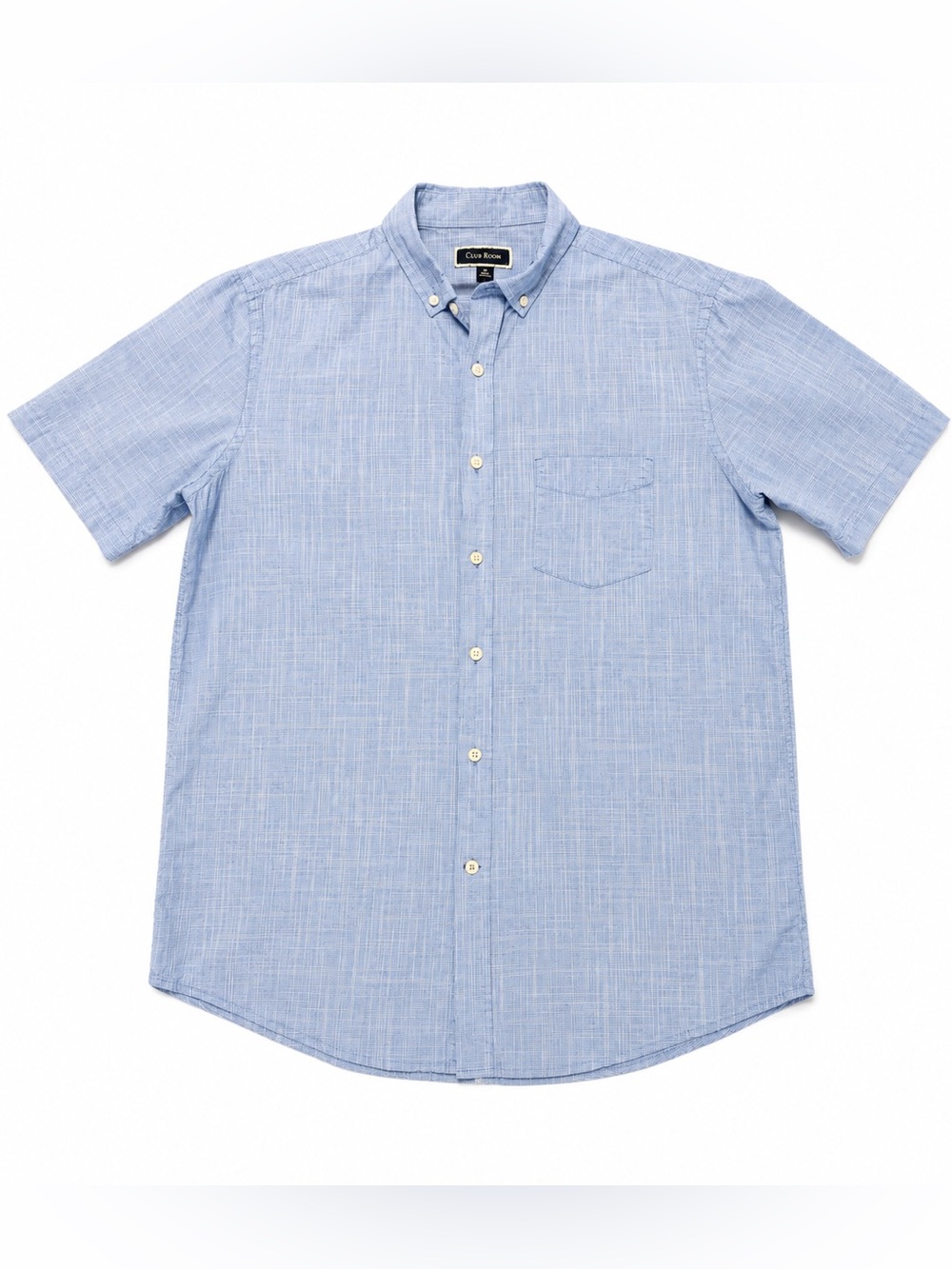 Club Room Men’s Short Sleeve Button Down Shirt Light Blue Plaid Medium